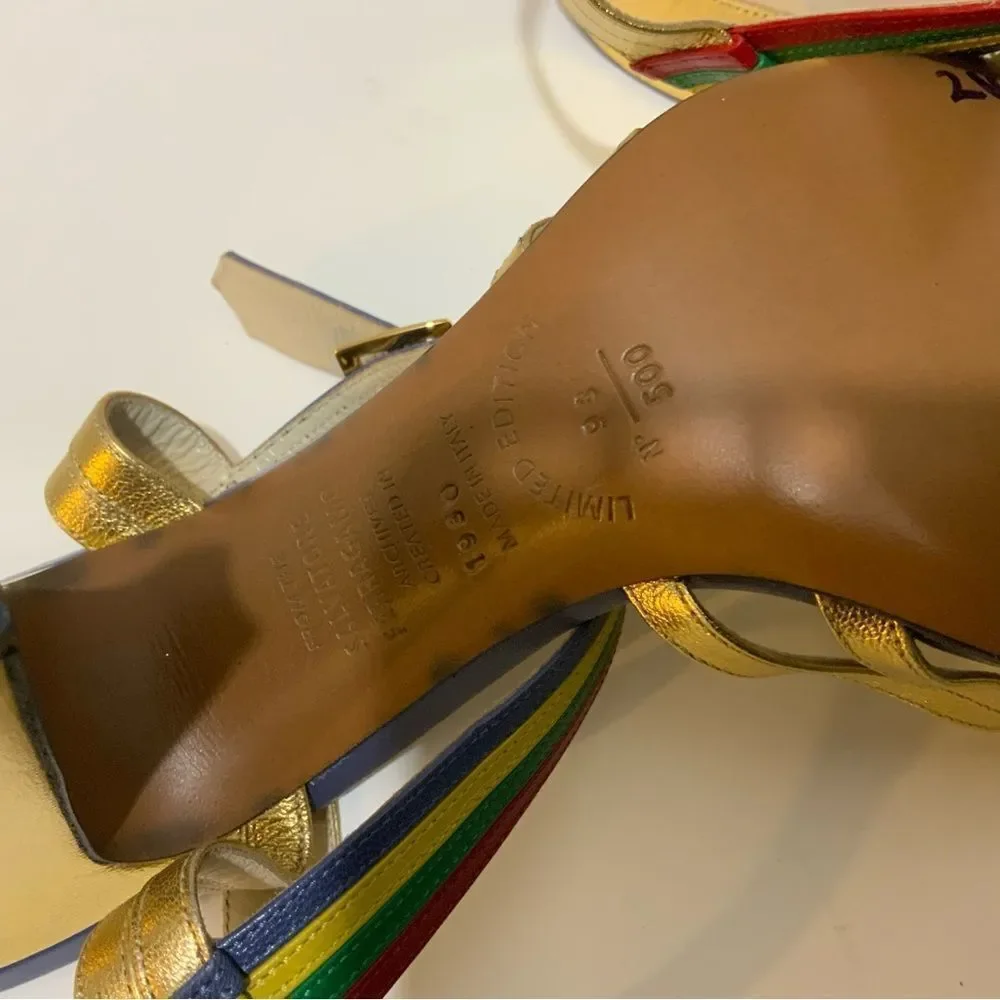 SALVATORE FERRAGAMO CREATIONS Sandals Red Gold/multicolour leather Luxe strappy